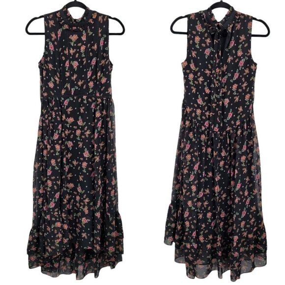 Rebecca Minkoff Dress Sheer Sleeveless Ruffle Hi-low Midi Floral Black Sz XS - Picture 1 of 12